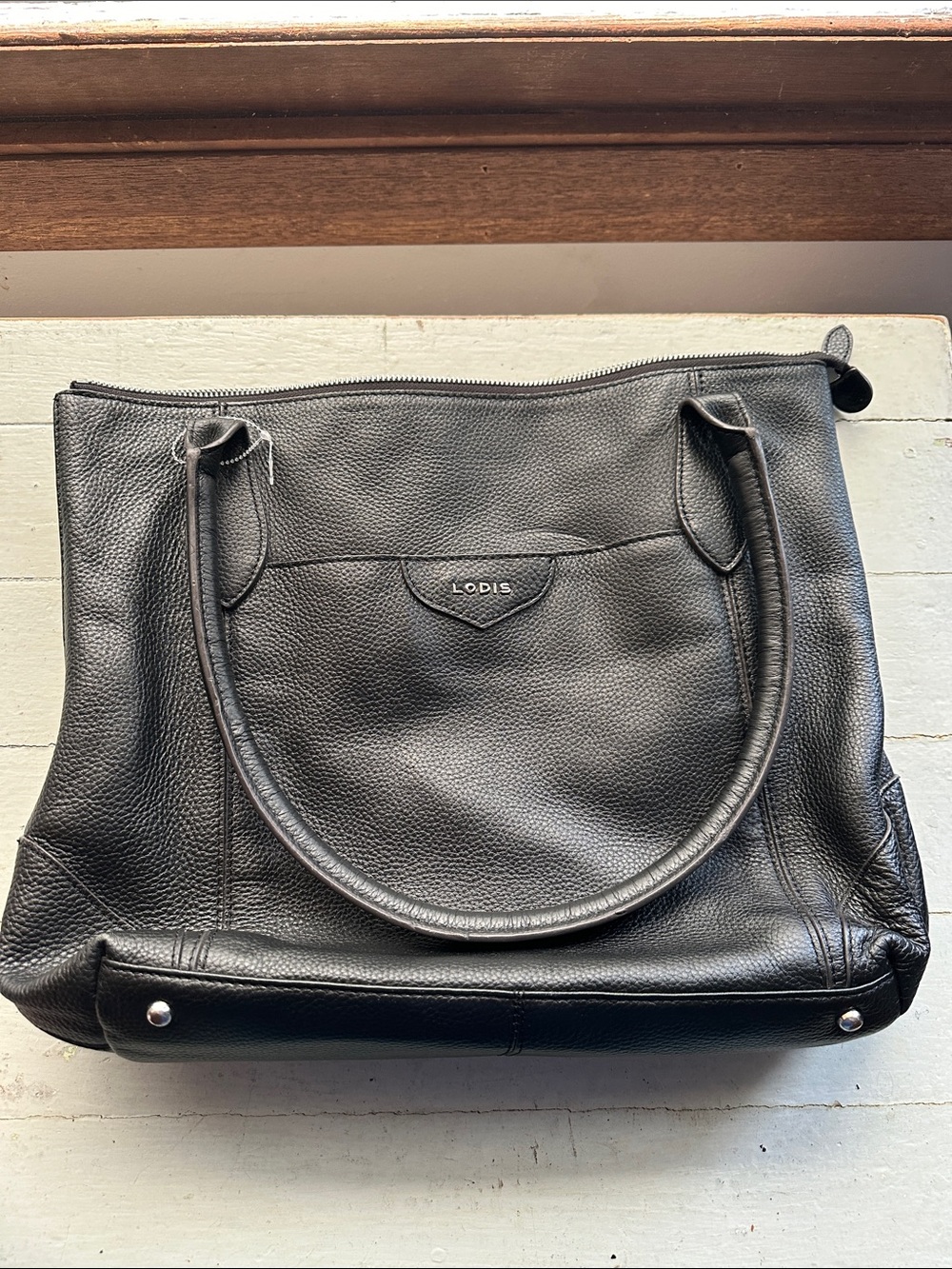 Lodis Black Pebbled Leather Tote